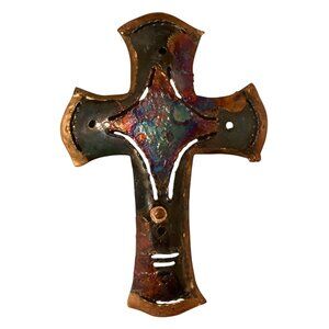 Handmade Multicolor Copper Metal Cross Wall Decor